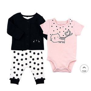 NWT Mac & Moon Little Girl 3 piece cat set Size 6m